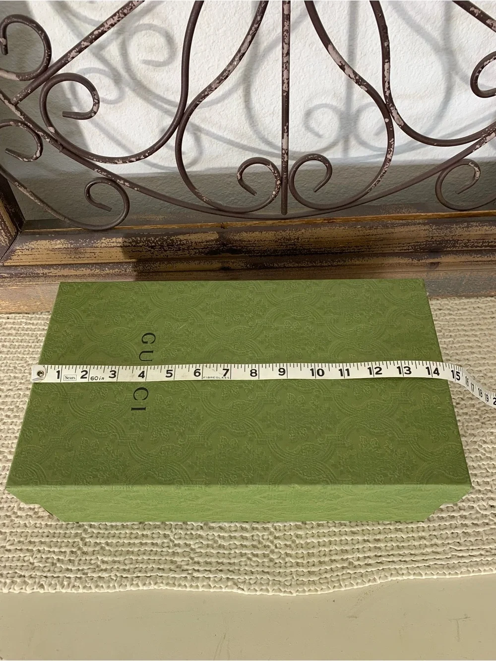 Authentic Gucci Olive Green Embossed Logo Empty Shoe Box, Gift Decor 14.5x8.5x25